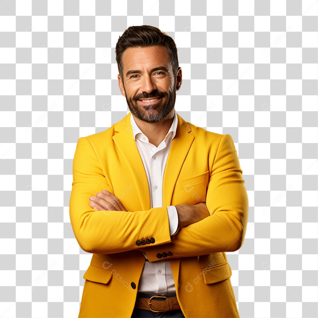 Homem de Terno Amarelo Sorrindo PNG Transparente