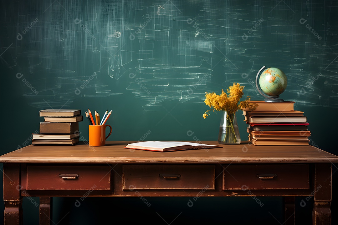 Mesa de madeira da professora