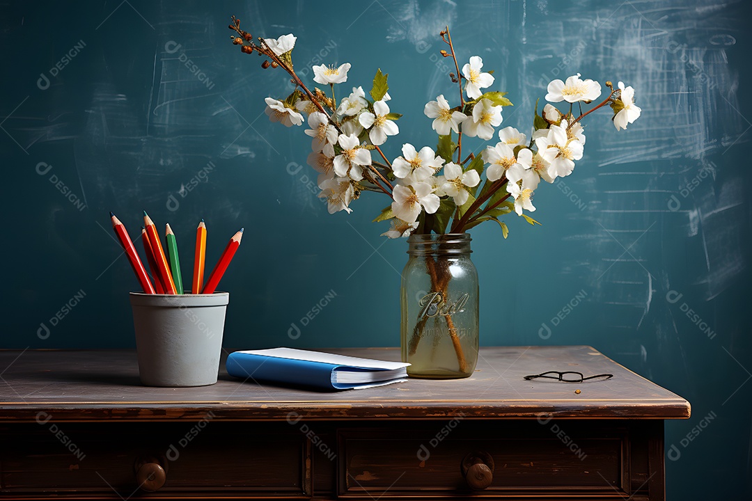 Mesa de madeira da professora