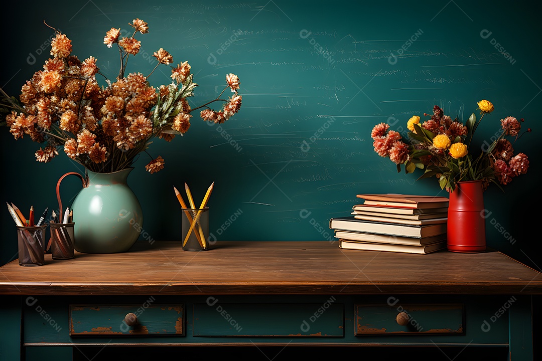 Mesa de madeira da professora