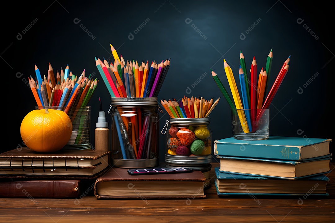 Mesa e materiais de uma professora