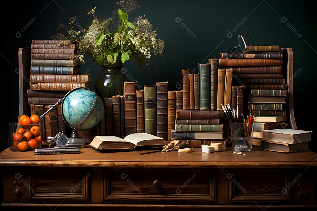 Mesa e objetos de uma professora