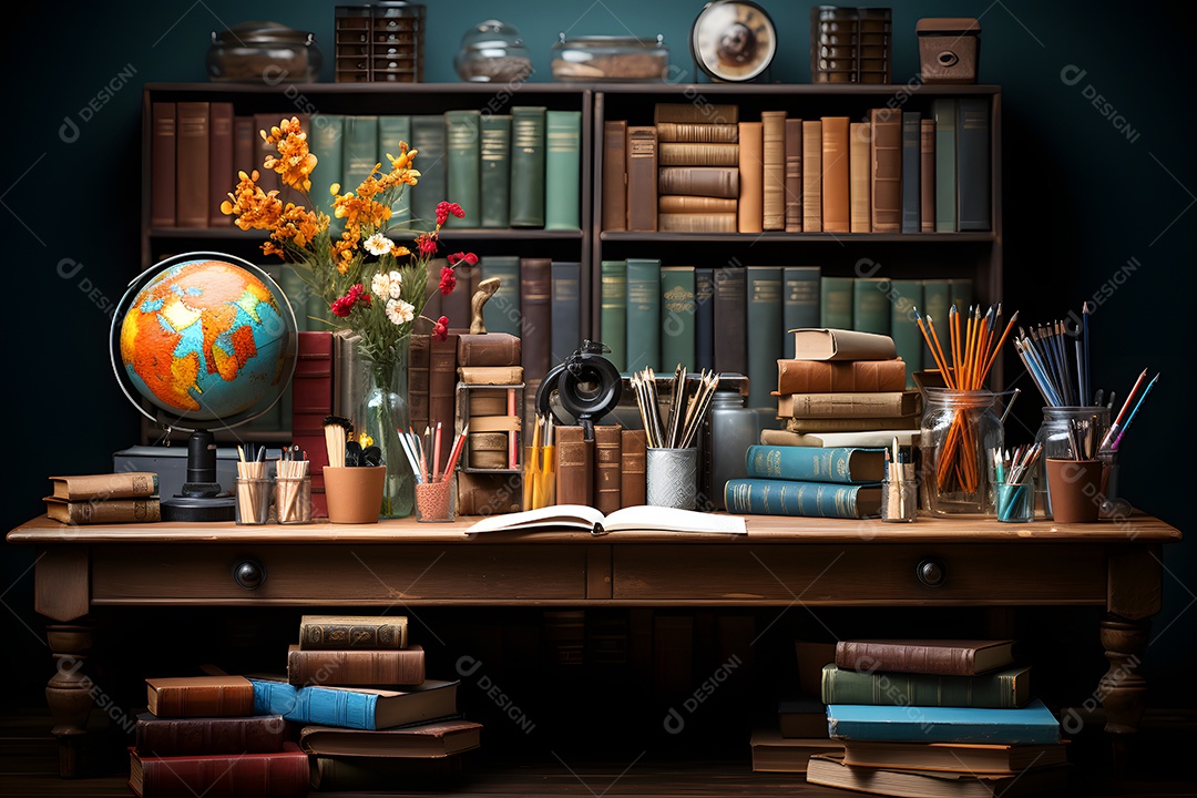 Mesa e objetos de uma professora