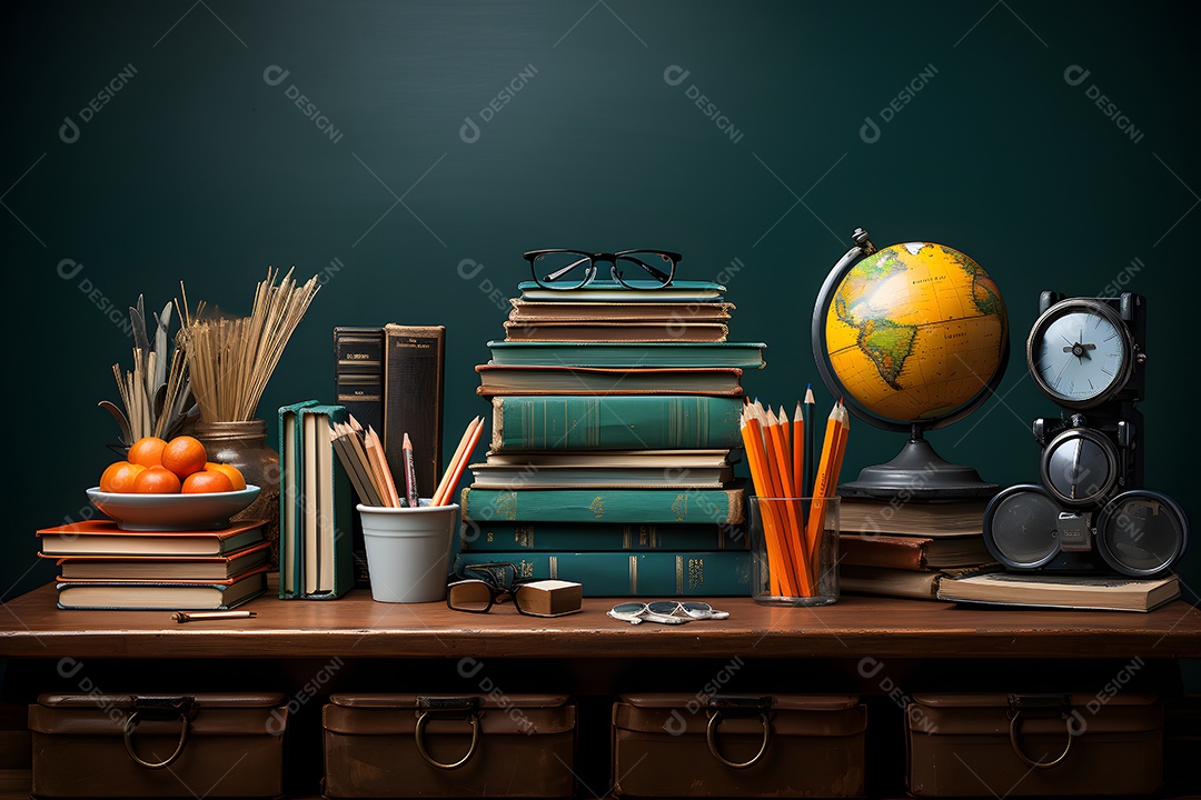 Mesa e objetos de uma professora