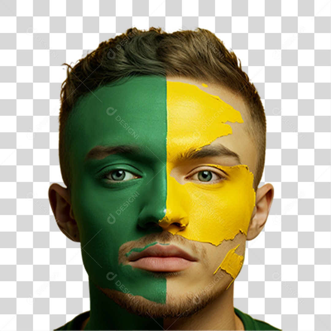 Garoto com Rosto Pintado de Verde e Amarelo PNG Transparente
