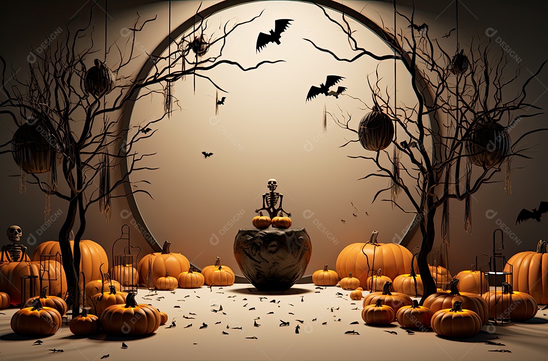 Imagem de fundo realista de halloween no estilo de fundos minimalistas, formas circulares, laranja claro e bronze escuro