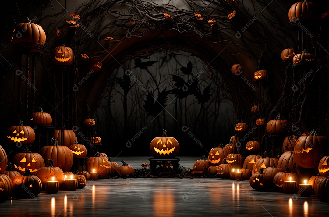 Imagem de fundo realista de halloween no estilo de fundos minimalistas, formas circulares, laranja claro e bronze escuro