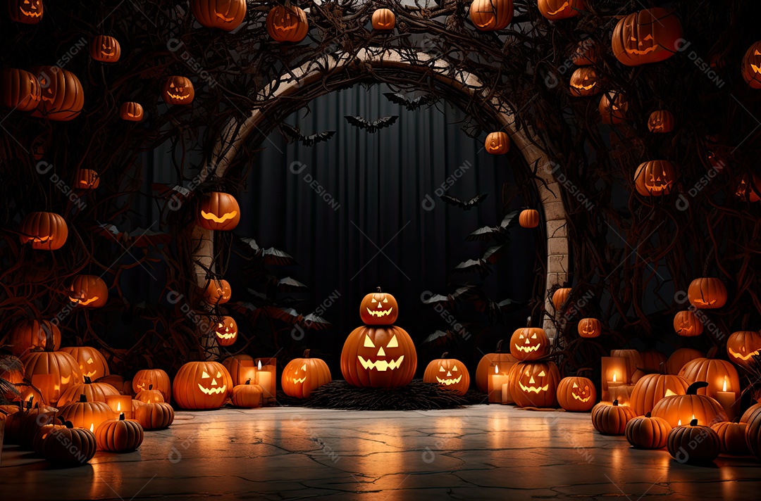 Imagem de fundo realista de halloween no estilo de fundos minimalistas, formas circulares, laranja claro e bronze escuro