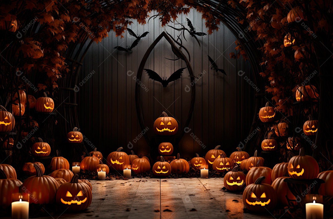 Imagem de fundo realista de halloween no estilo de fundos minimalistas, formas circulares, laranja claro e bronze escuro