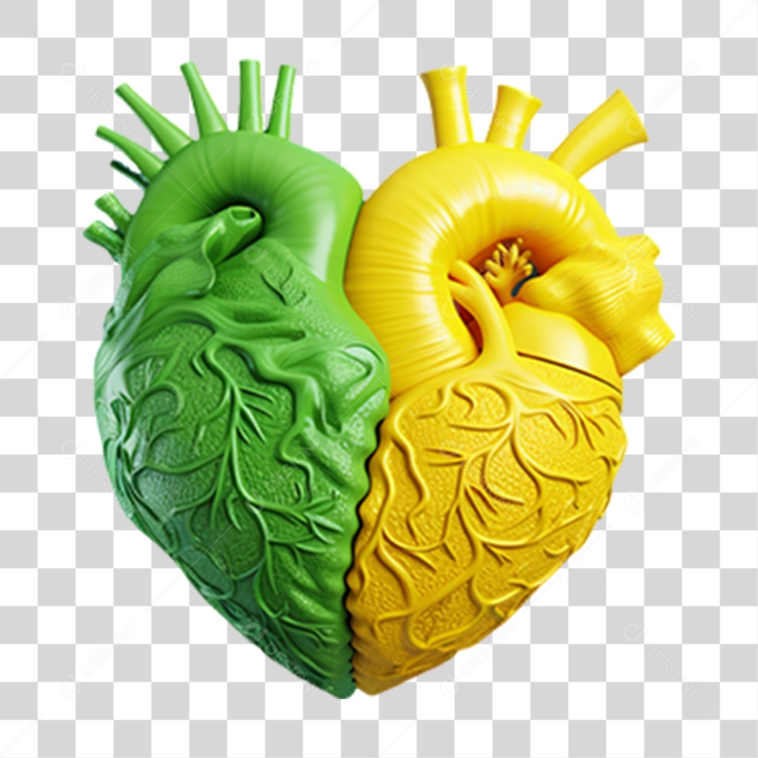 Coração Verde e Amarelo PNG Transparente