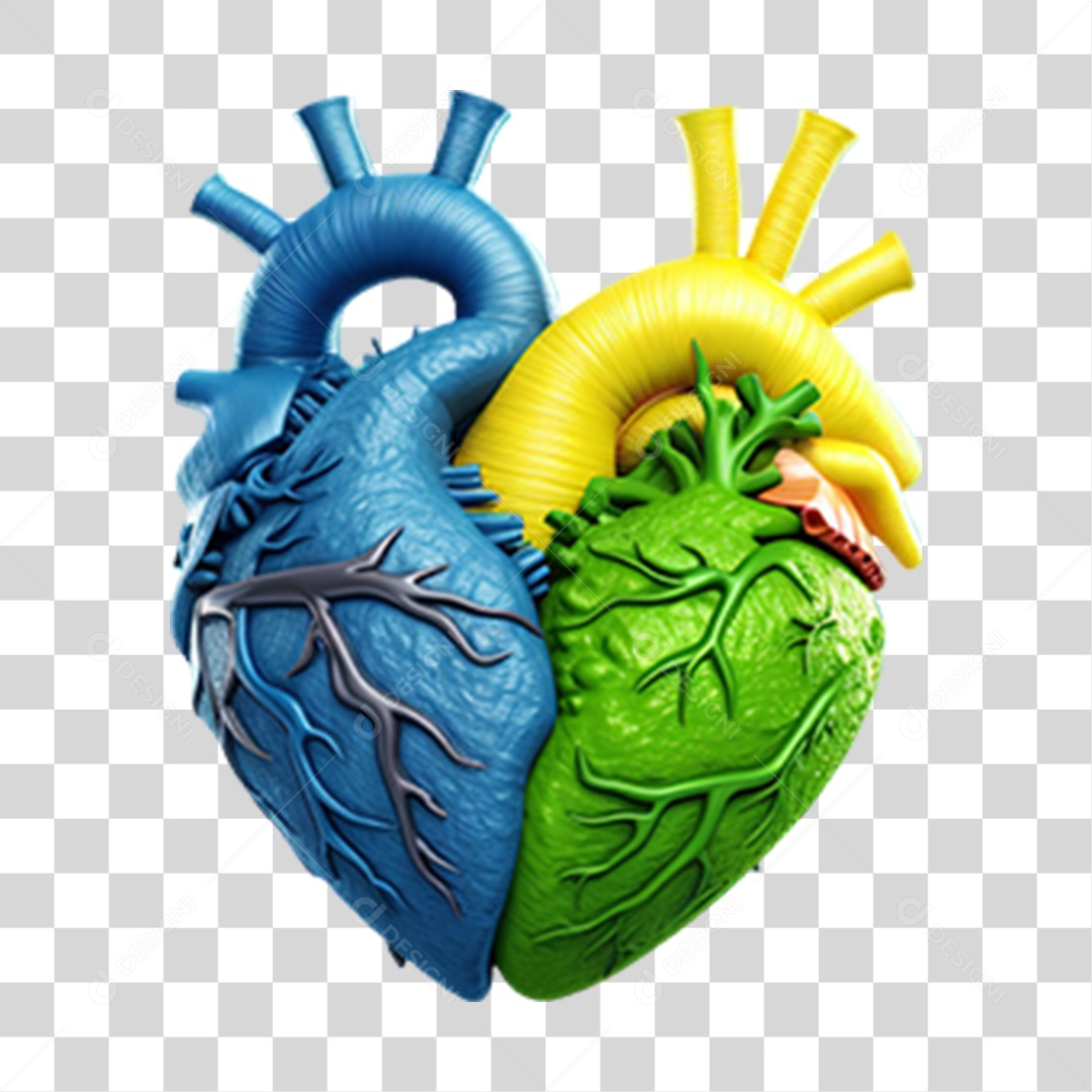 Coração Verde Amarelo e Azul PNG Transparente