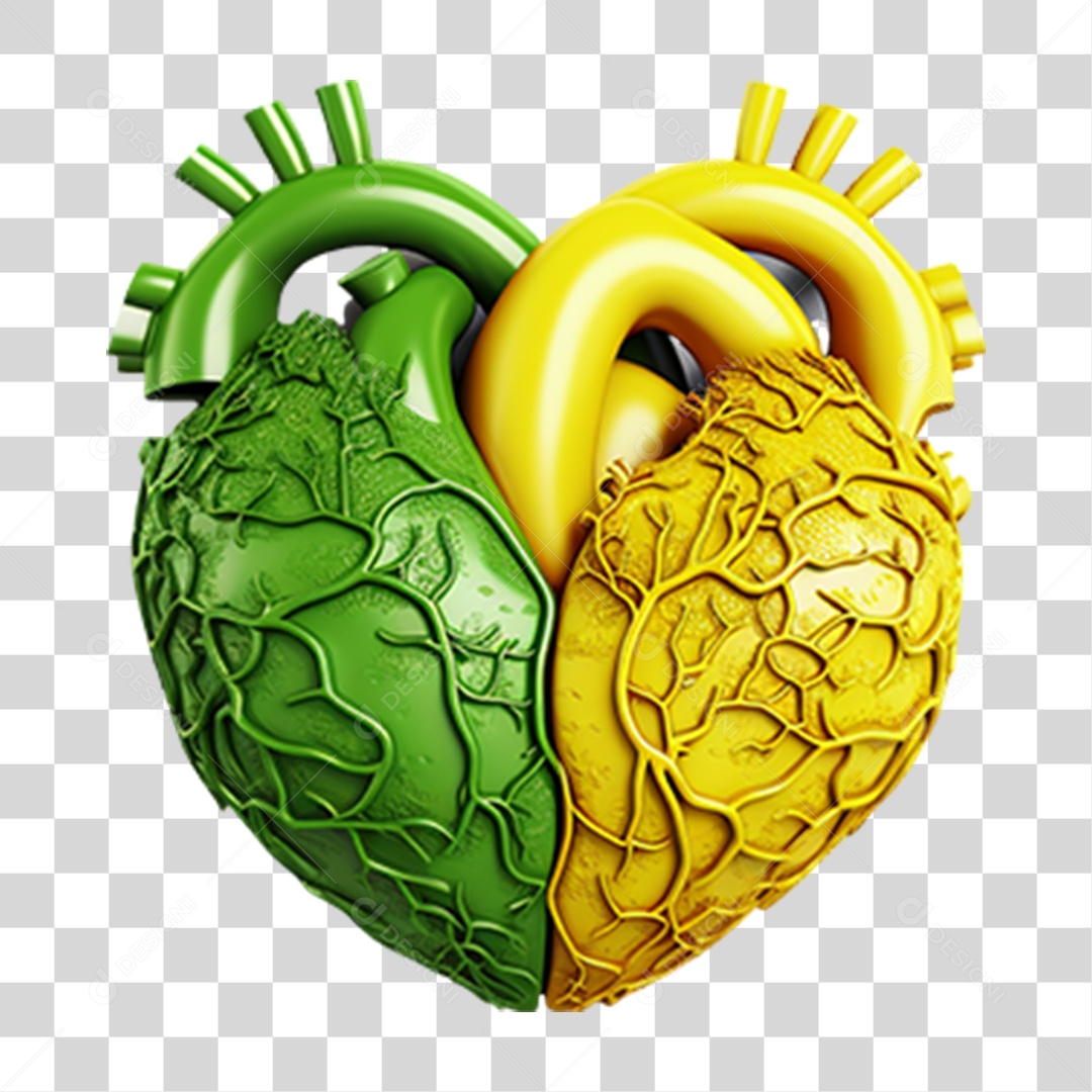 Coração Verde e Amarelo PNG Transparente