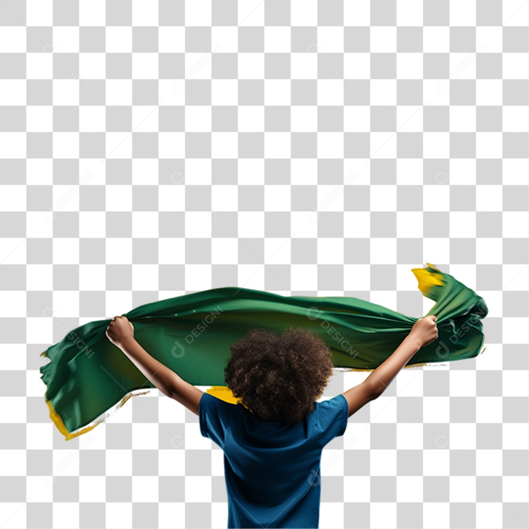 Garoto Segurando Bandeirinhas com Cores Verde e Amarelas PNG Transparente