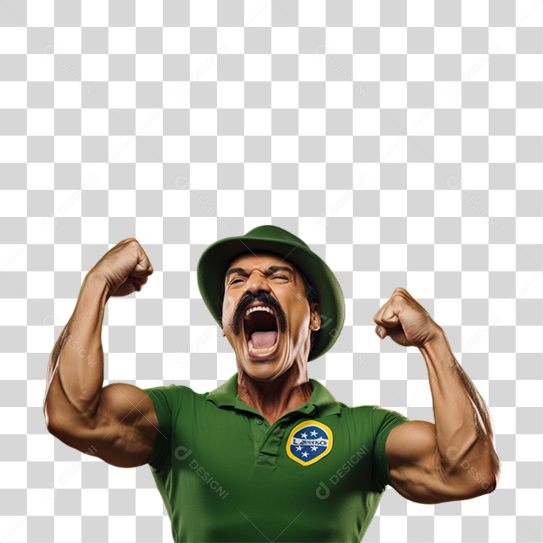 Homem Gritando Vestido com a Camisa do Brasil PNG Transparente