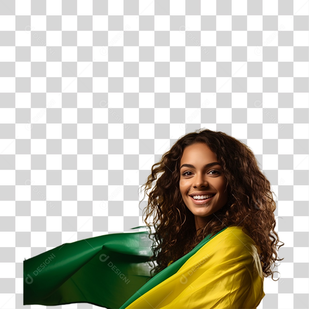 Mulher Sorrindo com Bandeira do Brasil 7 de Setembro Dia da Independência do Brasil  PNG Transparente