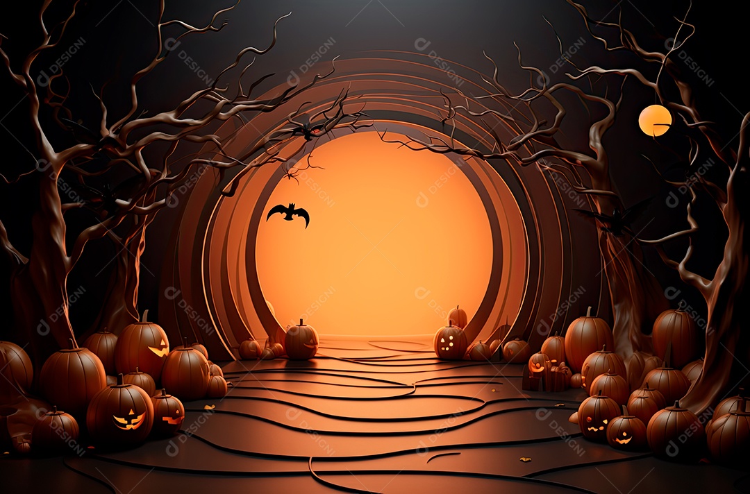 Imagem de fundo realista de halloween no estilo de fundos minimalistas, formas circulares, laranja claro e bronze escuro