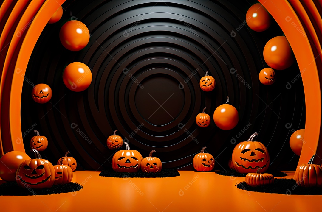 Imagem de fundo realista de halloween no estilo de fundos minimalistas, formas circulares, laranja claro e bronze escuro