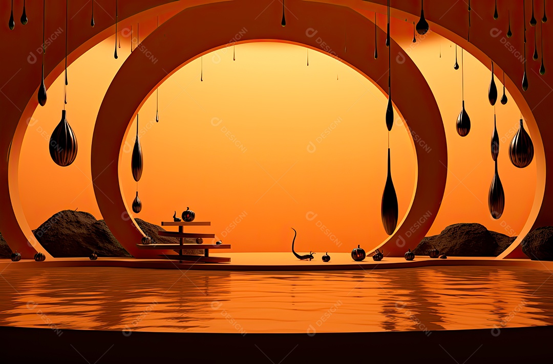 Imagem de fundo realista de halloween no estilo de fundos minimalistas, formas circulares, laranja claro e bronze escuro