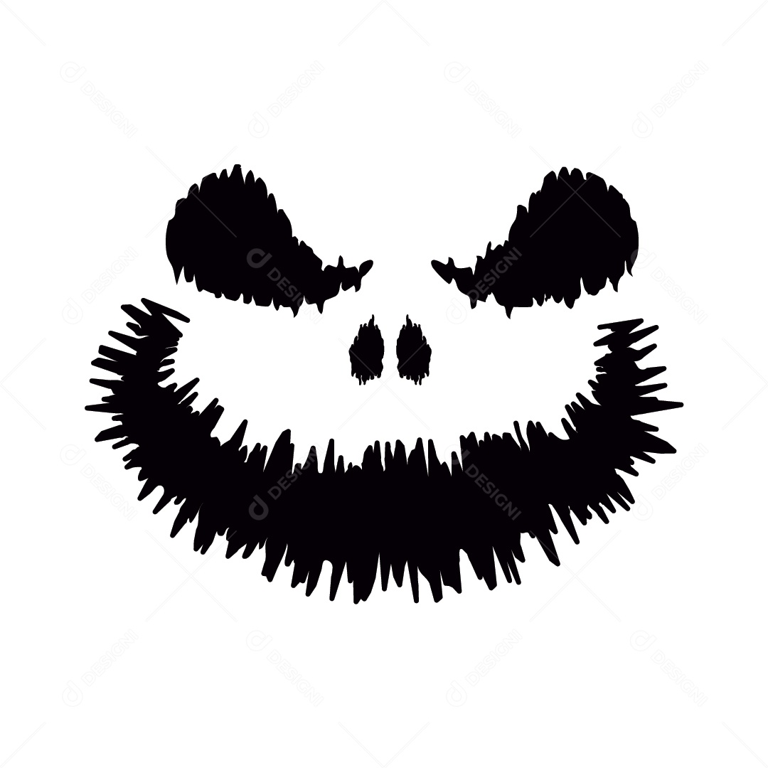 Rosto Assustador de Monstro Preto e Branco de Halloween Ilustração Vetor EPS