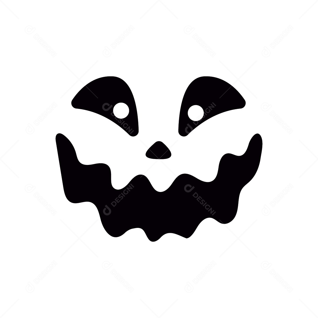 Rosto Assustador de Monstro Preto e Branco de Halloween Ilustração Vetor EPS