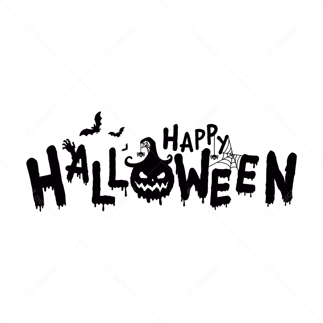 Texto Happy Halloween Feliz Dia das Bruxas Vetor EPS