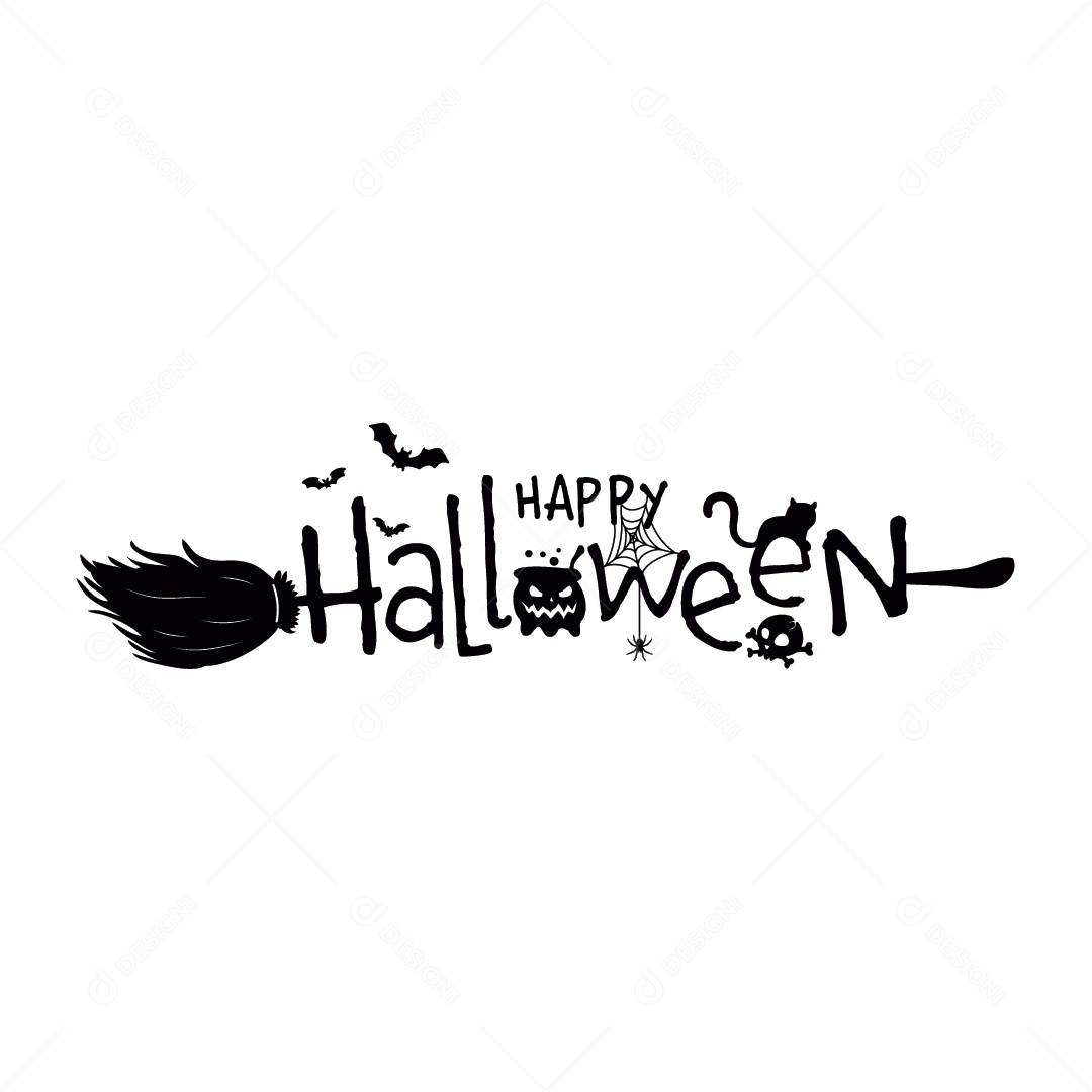 Texto Happy Halloween Feliz Dia das Bruxas Vetor EPS