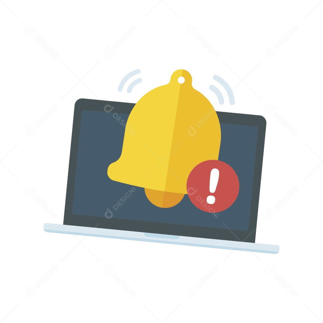 Sino de Notificação no Notebook Ícone Dourado Ilustração Vetor EPS