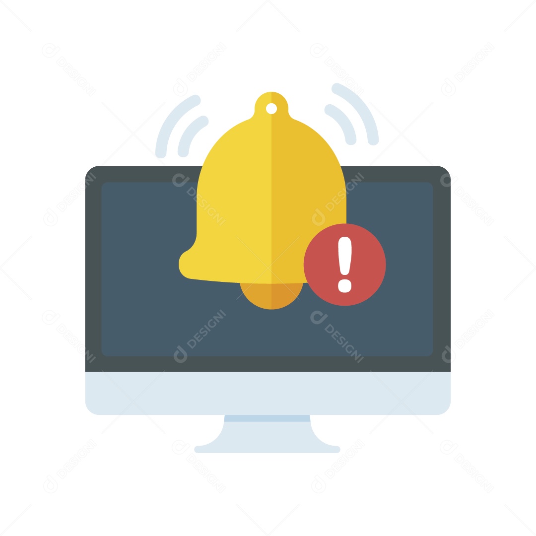 Sino de Notificação no Computador Ícone Dourado Ilustração Vetor EPS