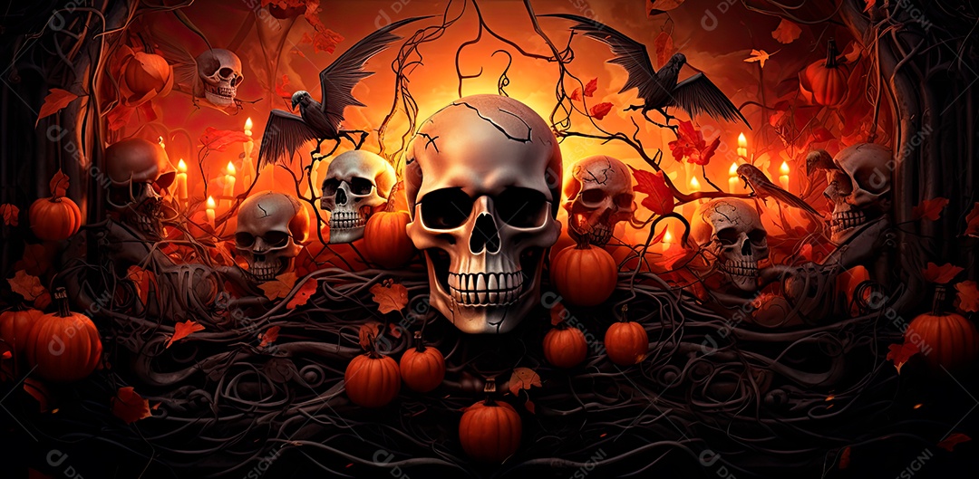 Crânio assustador feliz dia das bruxas