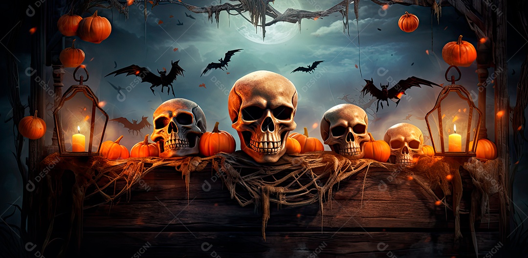 Crânio assustador feliz dia das bruxas
