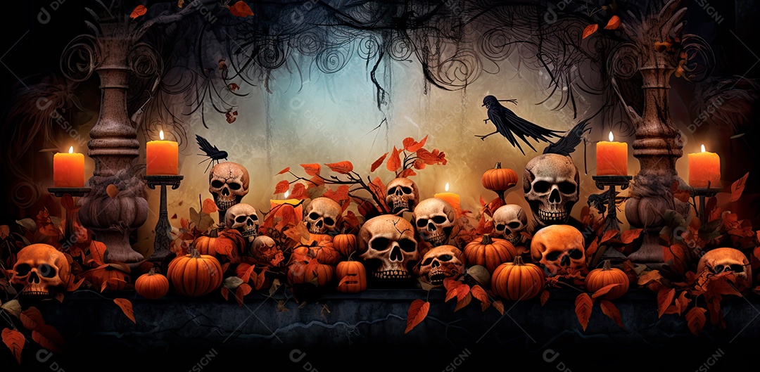 Caveira assustadora, feliz dia das bruxas