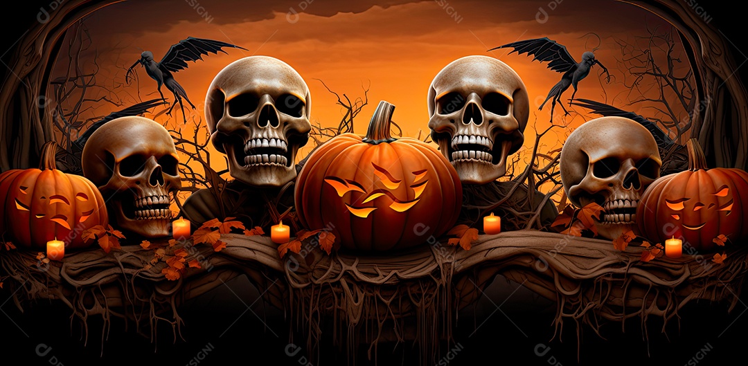 Caveira assustadora, feliz dia das bruxas