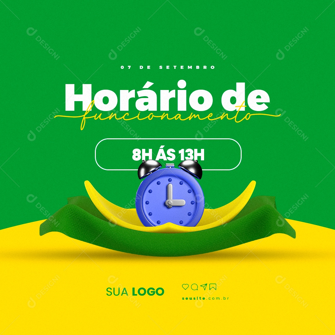 Horário de Funcionamento 07 de Setembro Social Media PSD Editável