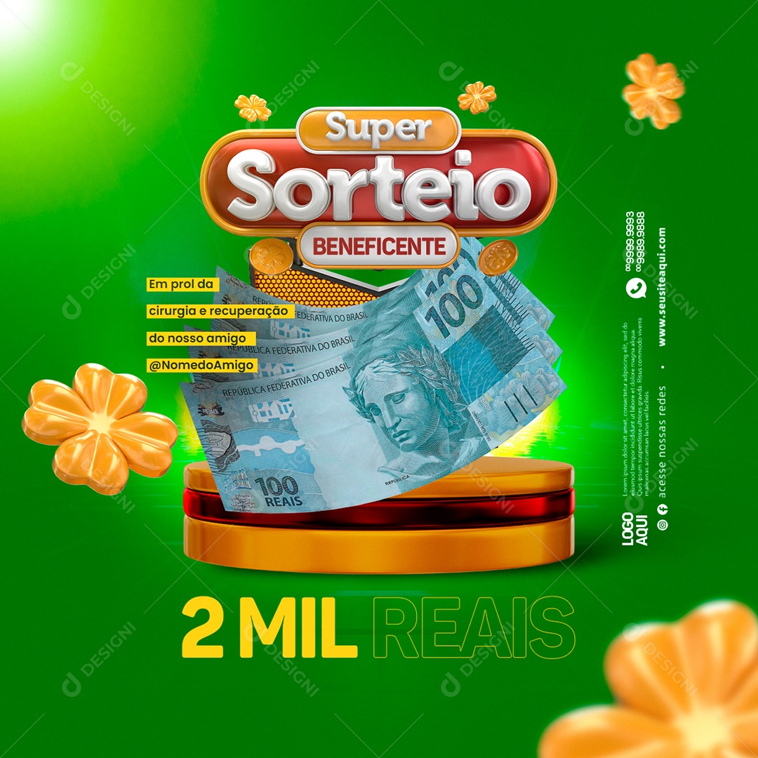 Super Sorteio Beneficente Em Prol da Cirurgia Social Media PSD Editável