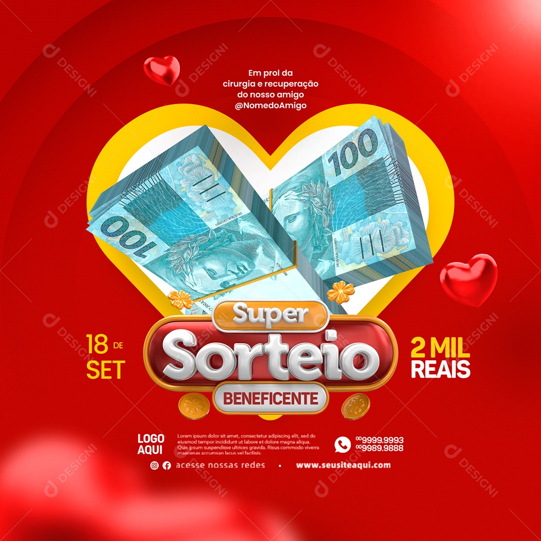 Super Sorteio Beneficente Em Prol da Cirurgia Social Media PSD Editável