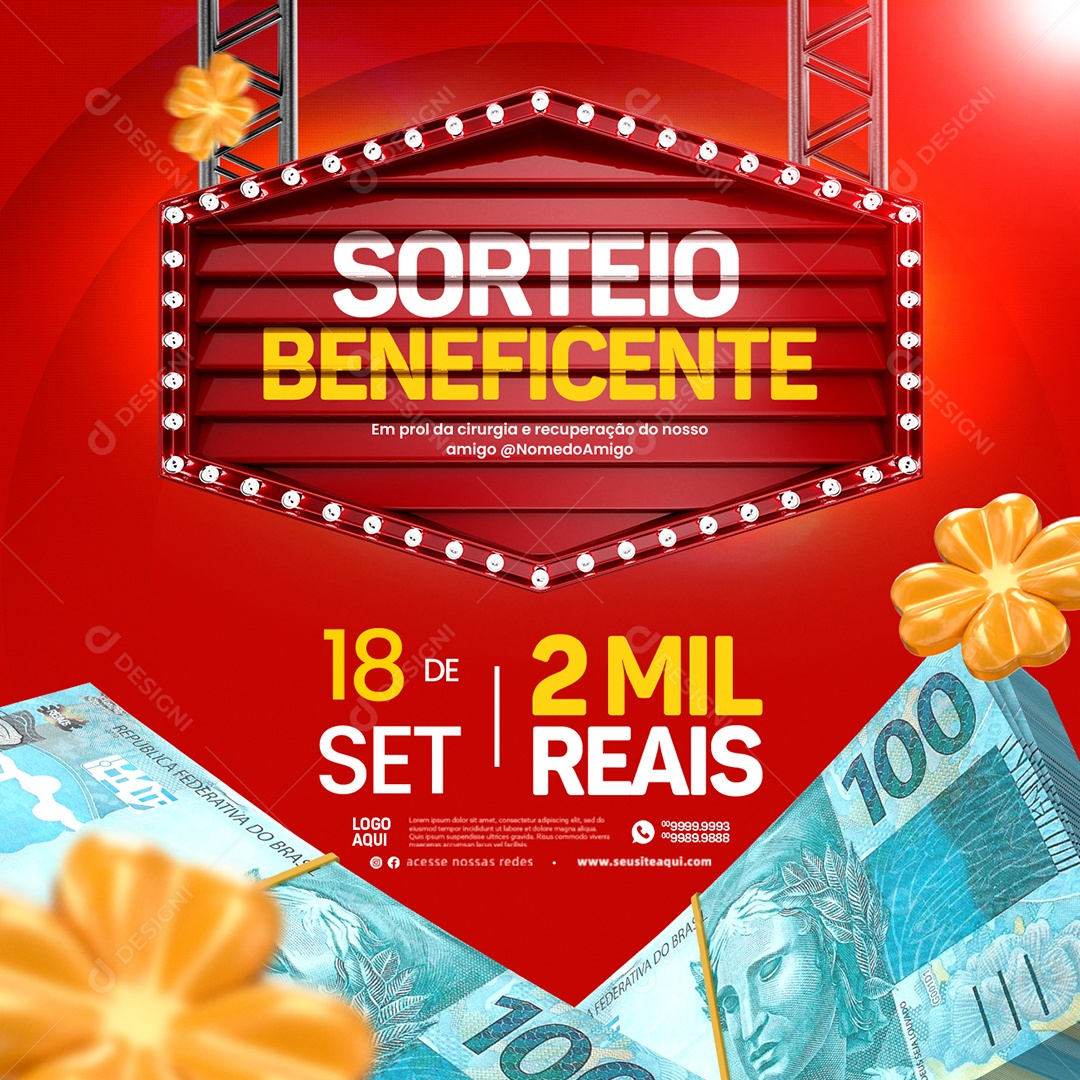 Social Media Super Sorteio Beneficente 2 Mil Reais PSD Editável