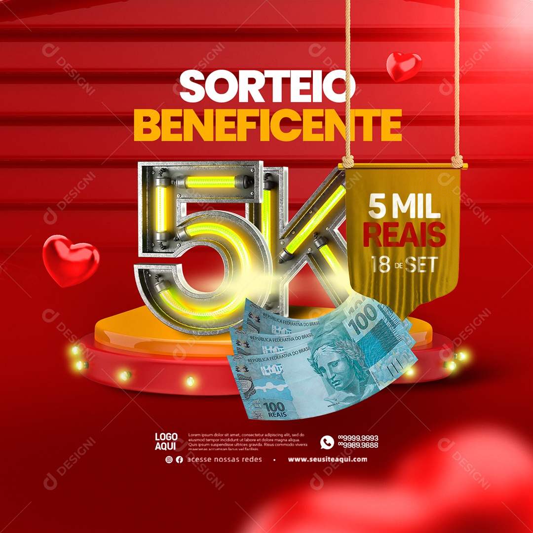Super Sorteio Beneficente 5 Mil Reais Social Media PSD Editável