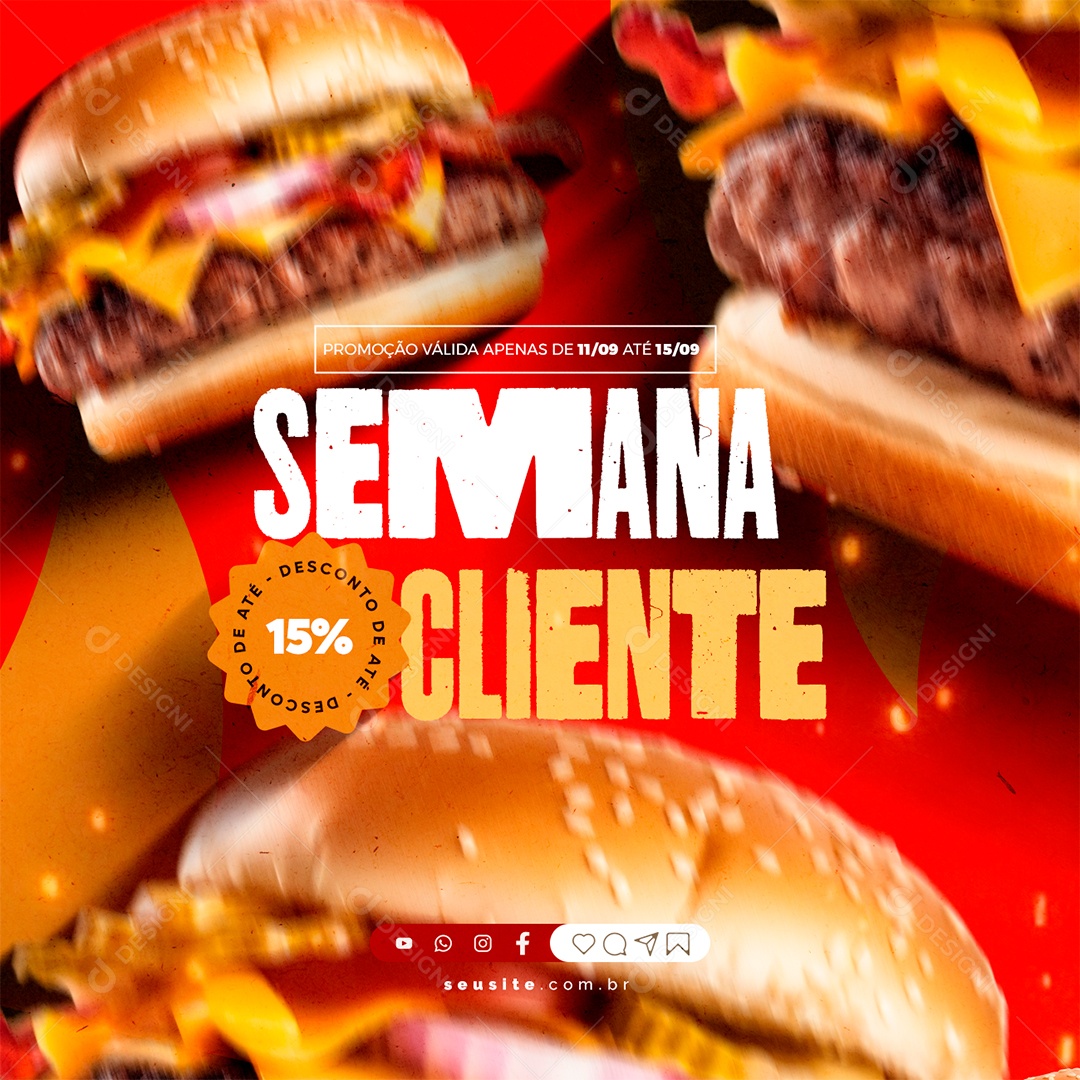 Semana do Cliente Hamburgueria Social Media PSD Editável