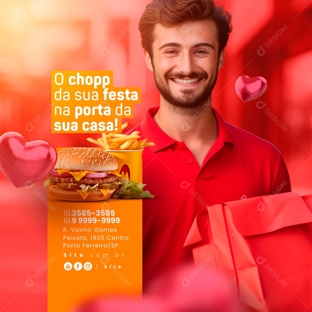 Hamburgueria Delivery O Chop da Sua Festa na Porta da Sua Casa Social Media PSD Editável