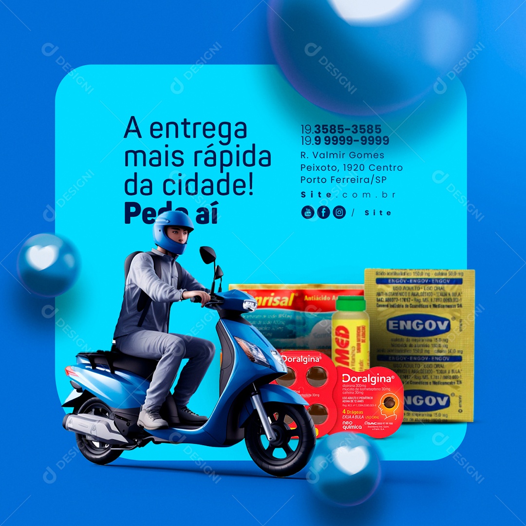 Delivery Farmácia A Entrega mais Rápida da Cidade Social Media PSD Editável