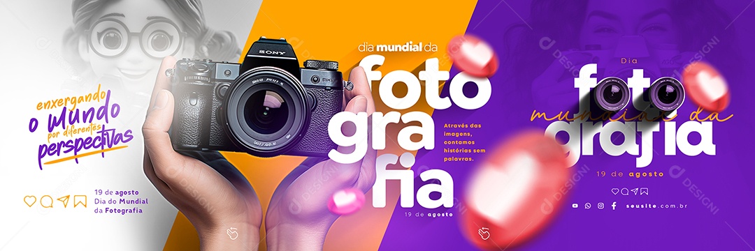 Carrossel Dia Mundial da Fotografia 19 de Agosto Social Media PSD Editável