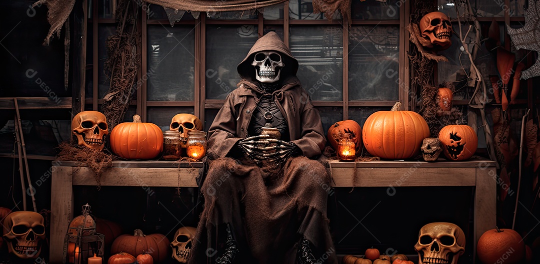 Caveira assustadora, feliz dia das bruxas