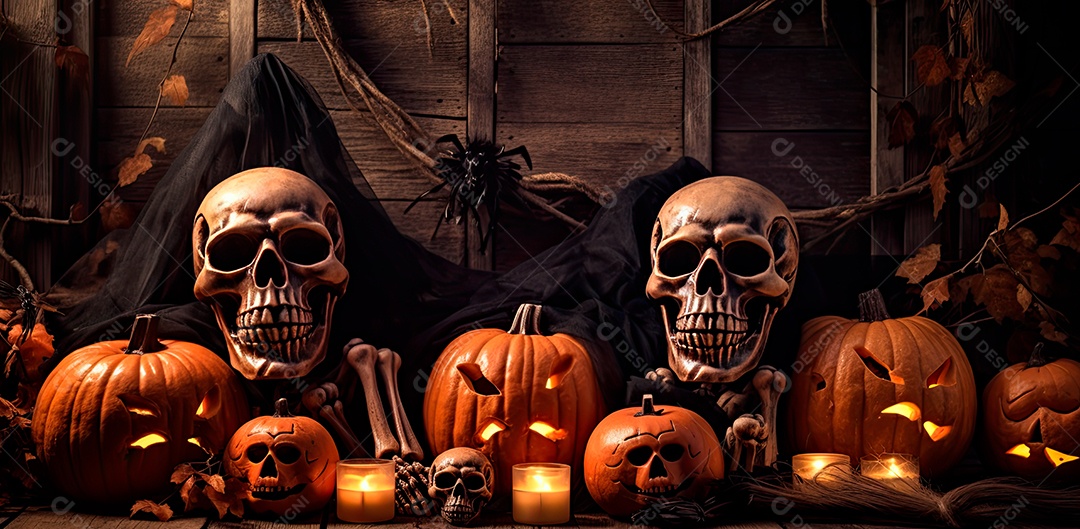 Caveira assustadora, feliz dia das bruxas