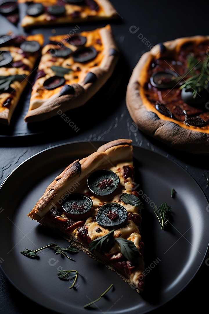 Imagem realista de pizza deliciosa sobre uma mesa de madeira