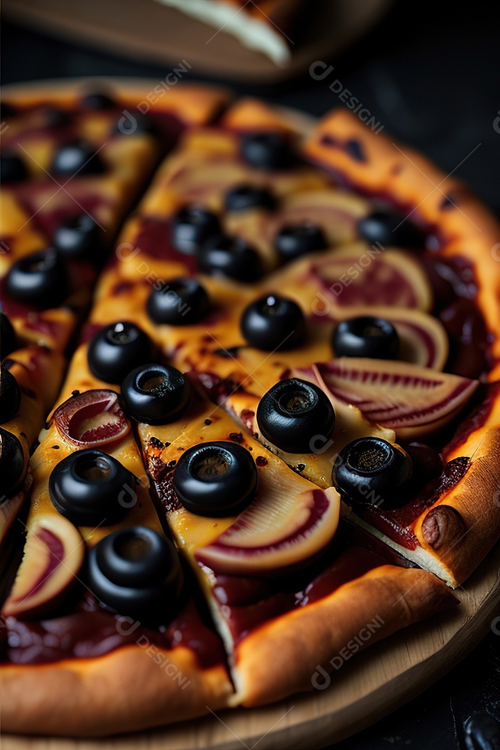 Imagem realista de pizza deliciosa sobre uma mesa de madeira