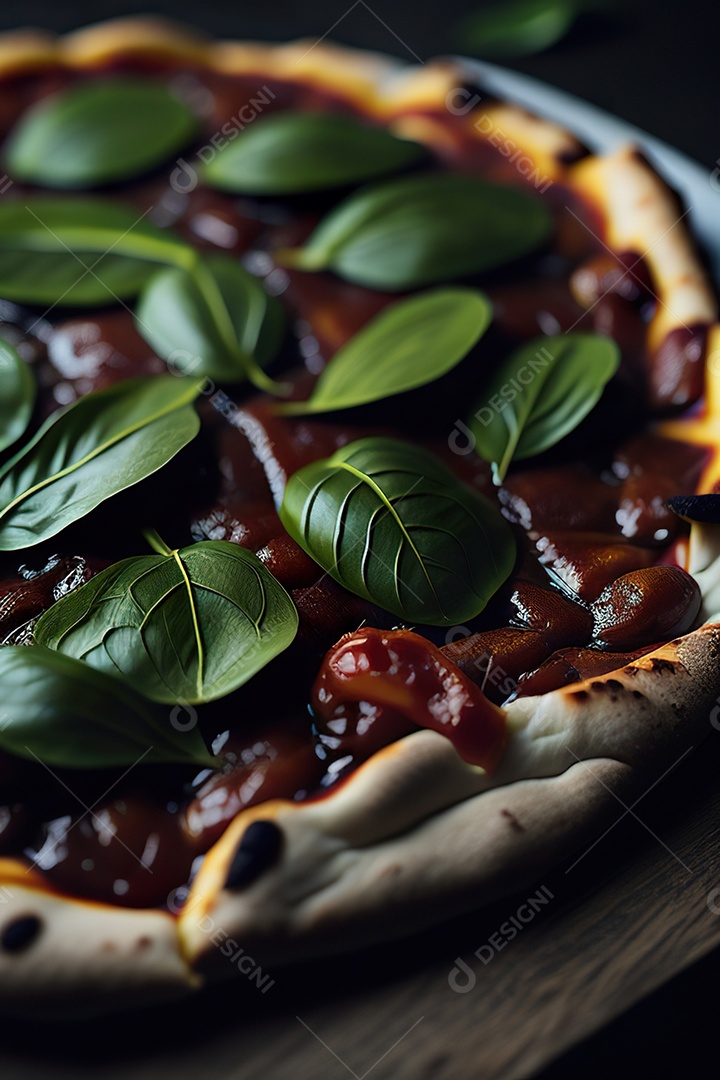 Imagem realista de pizza deliciosa sobre uma mesa de madeira