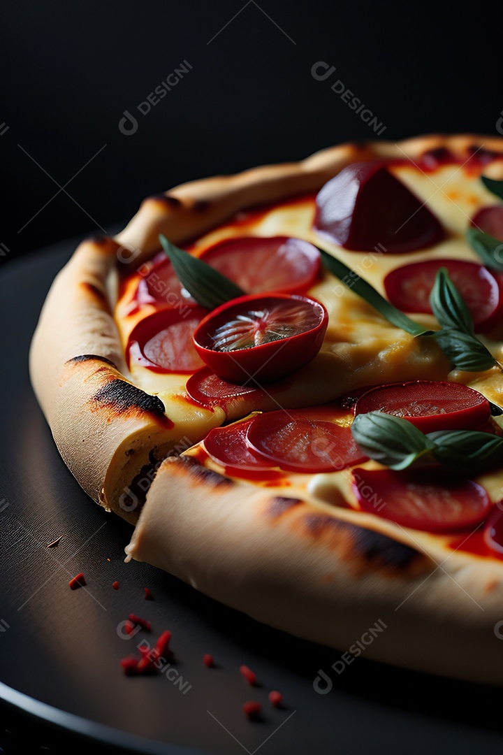 Imagem realista de pizza deliciosa sobre uma mesa de madeira