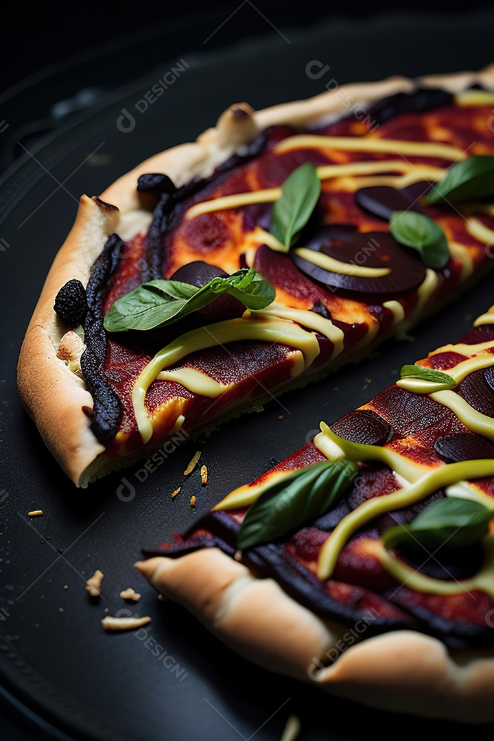 Imagem realista de pizza deliciosa sobre uma mesa de madeira