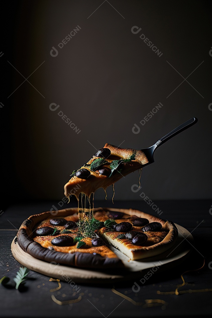 Imagem realista de pizza deliciosa sobre uma mesa de madeira