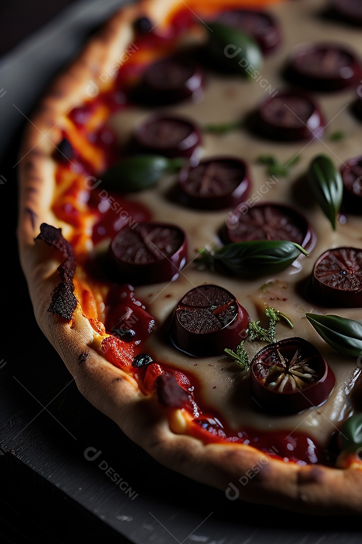Imagem realista de pizza deliciosa sobre uma mesa de madeira